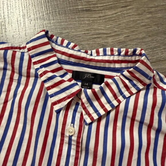 J. Crew Classic Fit Boy Shirt Trifecta Stripe Button Front Top Women Size 14 - Picture 3 of 6
